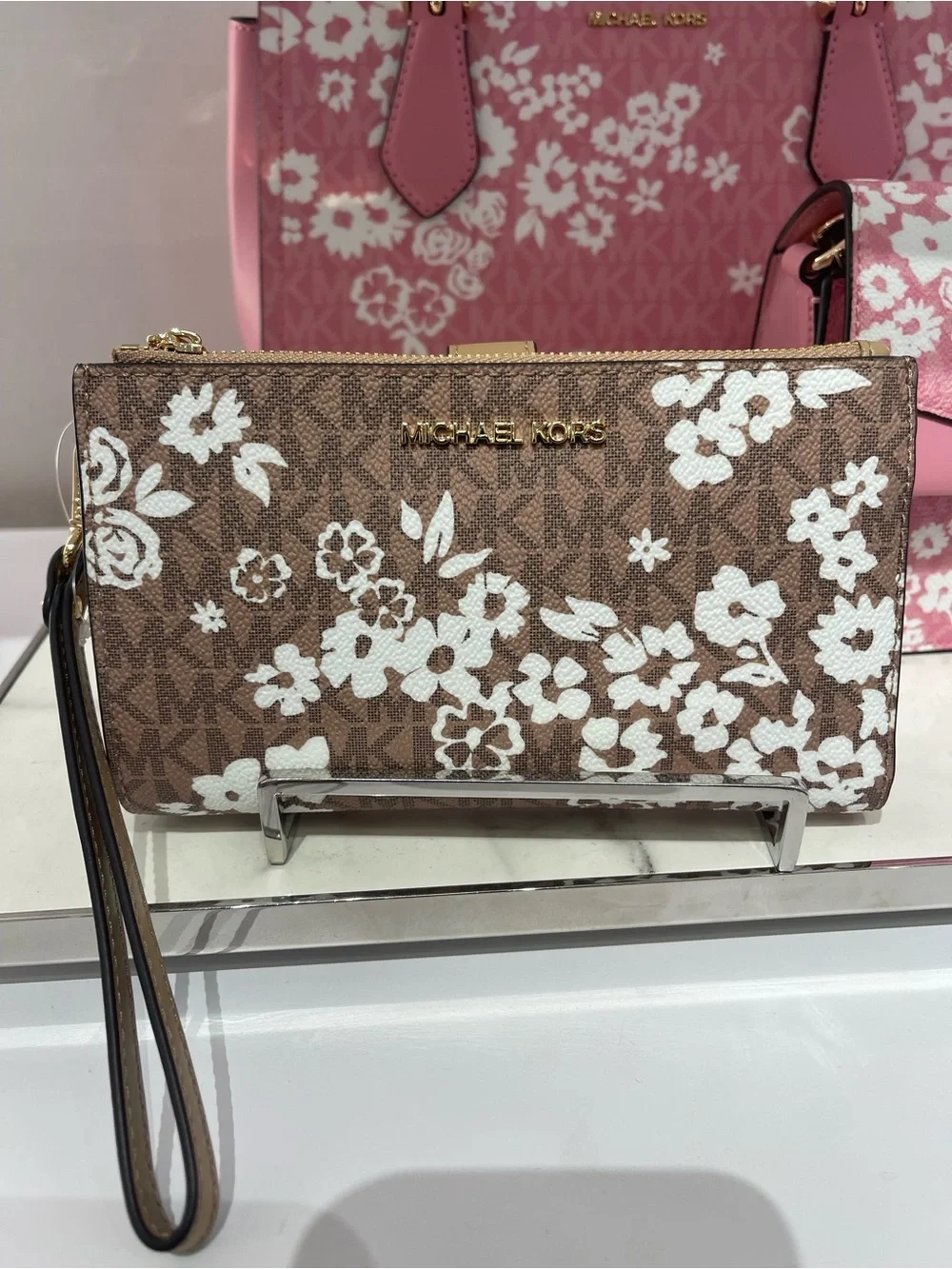 MICHAEL KORS Jet Set Travel Lg Double Zip Printed Signature Logo Wristlet Wallet